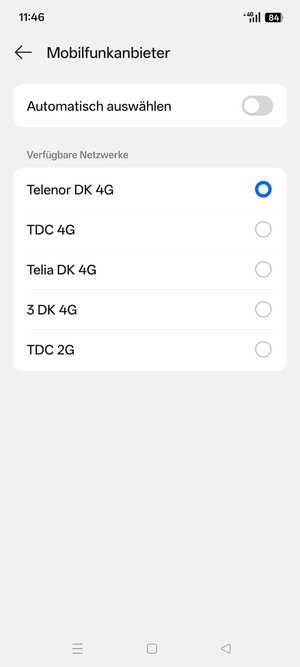 Wählen Sie einen Netzbetreiber von der Liste