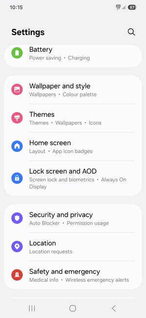 To activate your screen lock, go to the Settings menu and select Lock screen and AOD