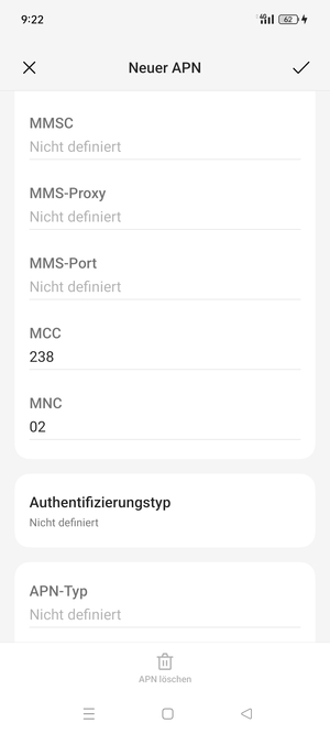 Scrollen Sie nach unten und geben Sie Internetinformationen ein