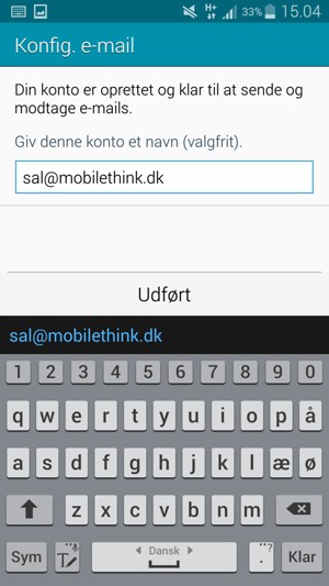 Giv din konto et navn og vælg Udført