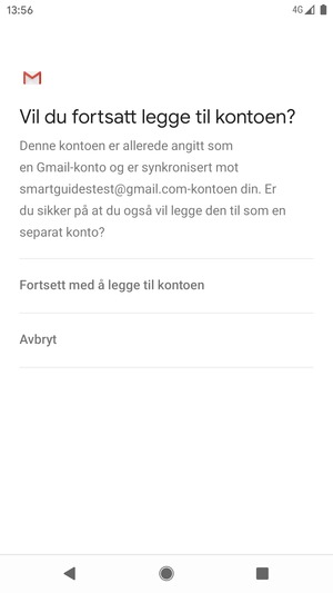 Velg Fortsett med å legge til kontoen