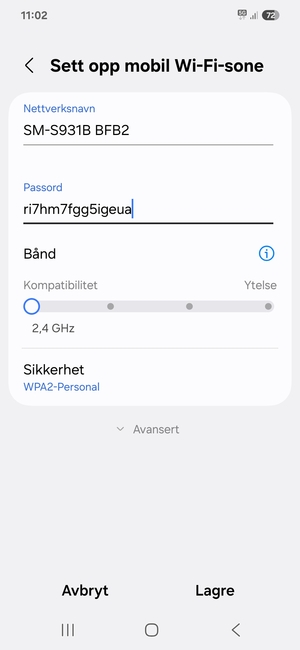 Skriv inn et passord på minst 8 tegn og velg Lagre