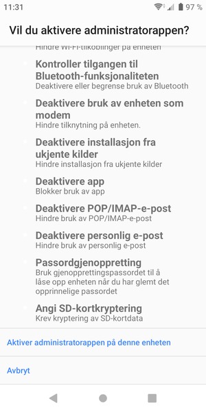 Bla ned og velg Aktiver administratorappen på denne enheten