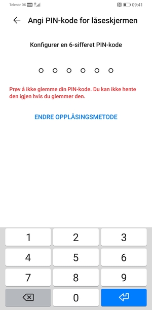 Velg ENDRE OPPLÅSNINGSMETODE
