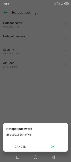 Enter a Wi-Fi hotspot password of at least 8 characters and select OK