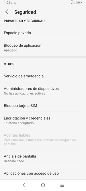 Desplácese y seleccione Bloqueo tarjeta SIM