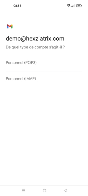 Sélectionnez Personnel (POP3) ou Personnel (IMAP)