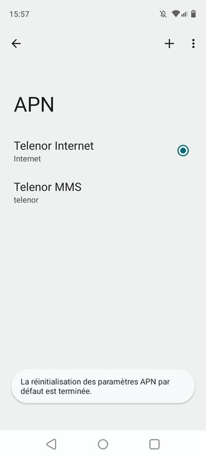 Votre téléphone va être réinitialisé avec les paramètres Internet et MMS par défaut