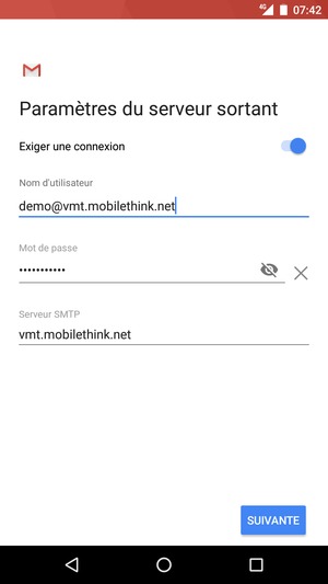 Saisissez l'adresse du serveur sortant