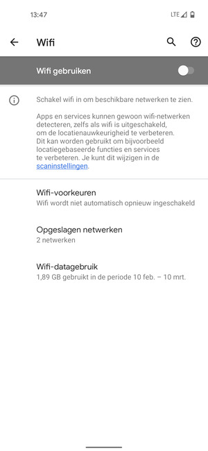 Schakel Wifi gebruiken in