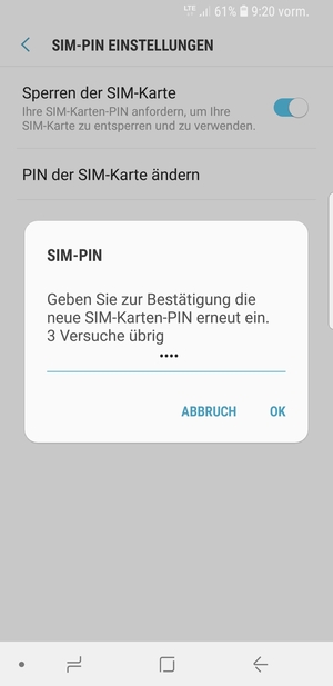 Bestätigen Sie Ihre neue SIM-PIN und wählen Sie OK