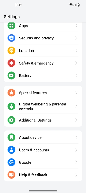 Scroll to and select About device