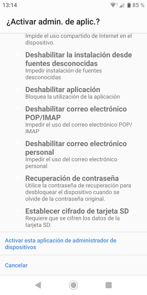 Desplácese hacia abajo y seleccione Activar esta aplicación de administrador de dispositivos
