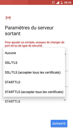 Sélectionnez Aucune puis SUIVANTE