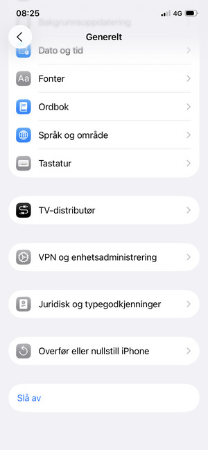 Bla til og velg Overfør eller nullstill iPhone