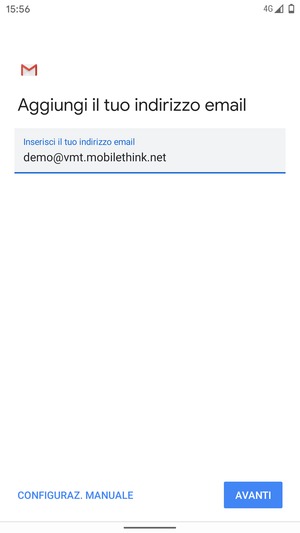 Inserisci il tuo indirizzo email e seleziona AVANTI