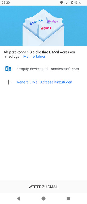 Wählen Sie WEITER ZU GMAIL