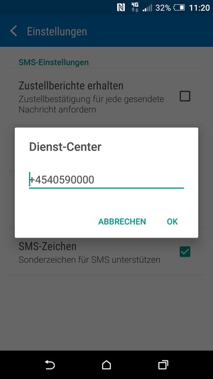 Geben Sie die Dienst-Center Nummer ein und wählen Sie OK