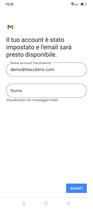 Scegli un nome per il tuo account e inserisci il tuo nome. Seleziona AVANTI