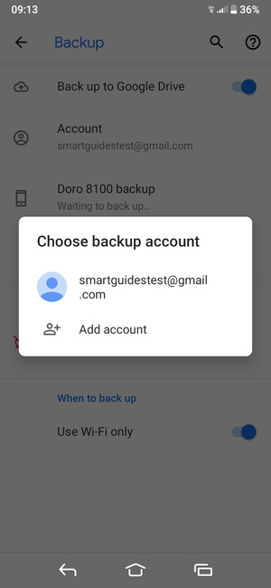 Select your backup account