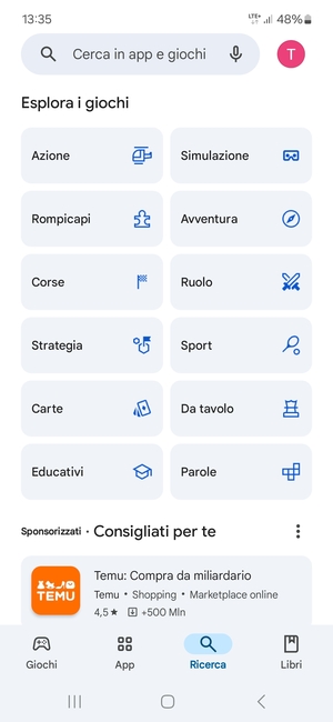 Seleziona la barra di ricerca