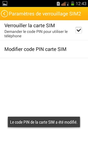 Le code PIN de la carte SIM a été modifié