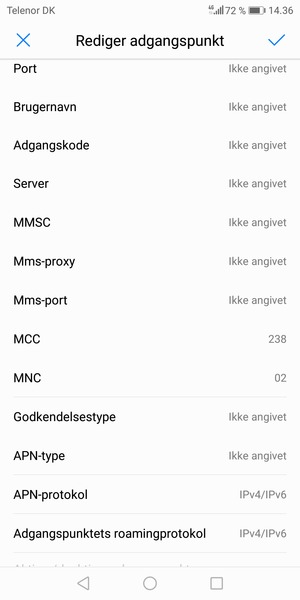 Scroll ned og indtast internet-oplysninger