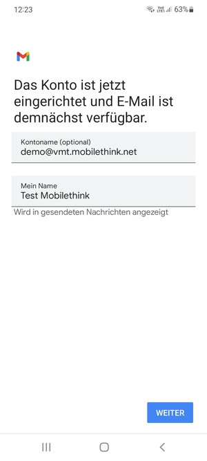 Geben Sie Ihrem Konto einen Namen und geben Sie Ihren Namen ein. Wählen Sie WEITER
