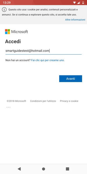 Inserisci il tuo indirizzo email e seleziona Avanti