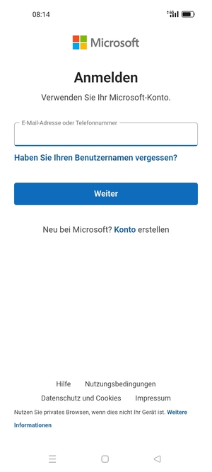 Geben Sie Ihre E-Mail-Adresse ein und wählen Sie Weiter