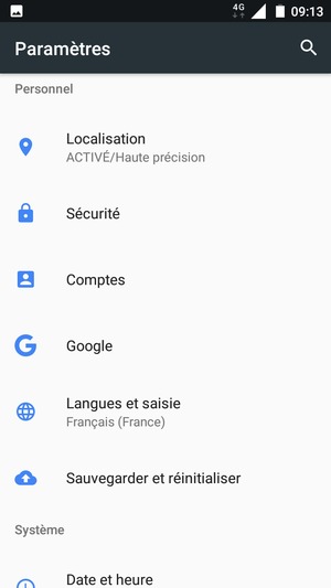 Faites défiler et sélectionnez Localisation