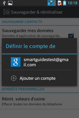 Sélectionnez votre compte de sauvegarde
