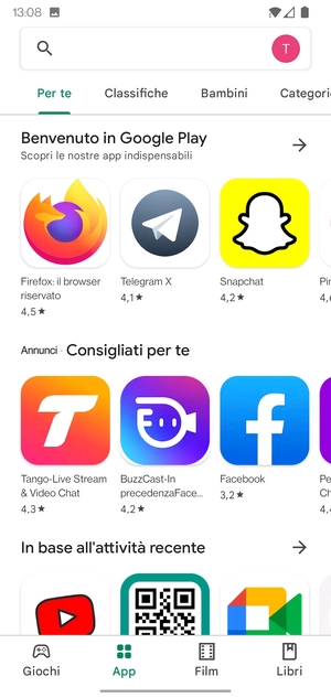 Seleziona la barra di ricerca