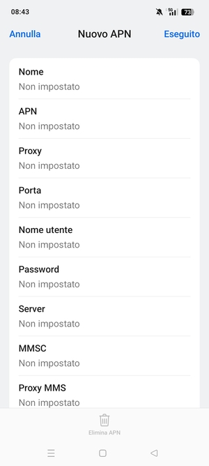 Inserisci le informazioni di Internet