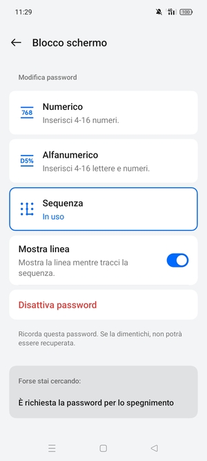 Il tuo telefono è ora protetto dal blocco schermo