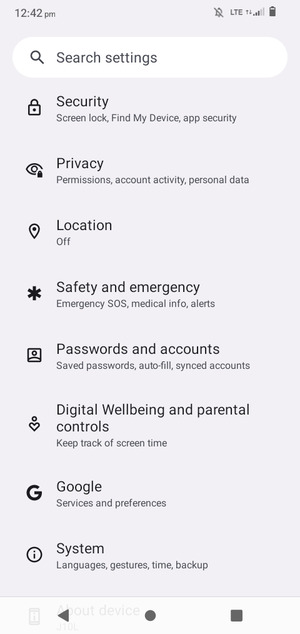 Scroll to and select  Passwords and accounts