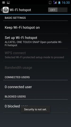 Turn on Wi-Fi hotspot