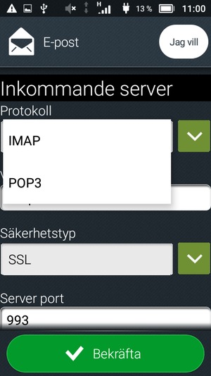 Välj IMAP eller POP3