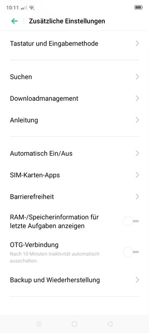 Scrollen Sie und wählen Sie Backup und Wiederherstellung