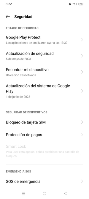 Seleccione Bloqueo de tarjeta SIM