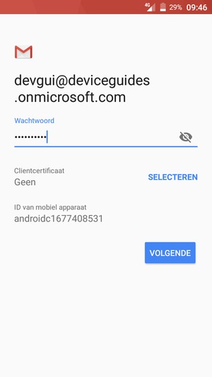 Voer uw wachtwoord in en selecteer VOLGENDE