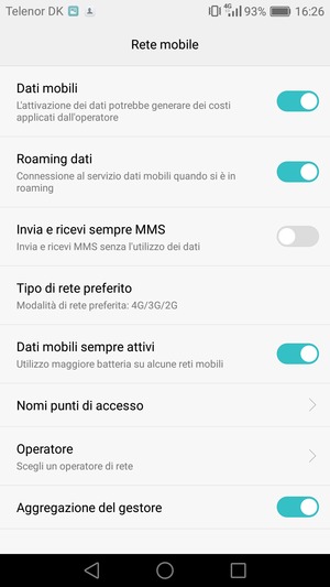 Attiva o disattiva Roaming dati