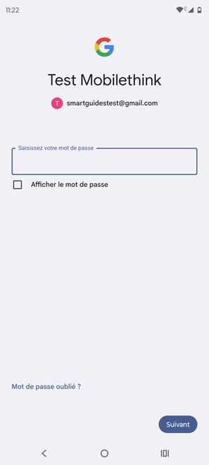 Saisissez votre mot de passe et sélectionnez Suivant