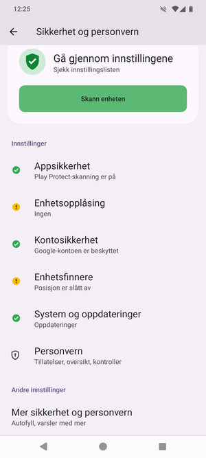 Bla til og velg Mer sikkerhet og personvern