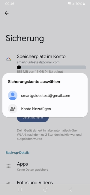 Wählen Sie Ihr Sicherungskonto