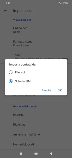 Seleziona Scheda SIM e OK