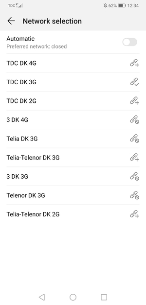 Select a network operator from the list