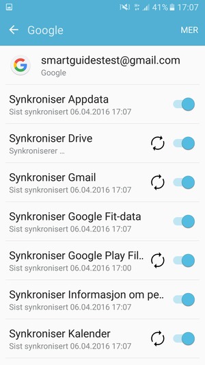 Din informasjon blir synkronisert