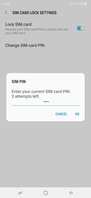 Enter your Current SIM card PIN and select OK