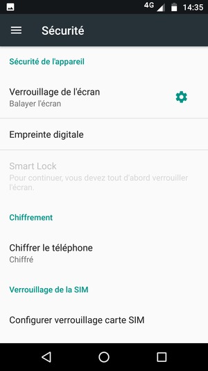 Pour activer votre écran de verrouillage, allez dans le menu Sécurité et sélectionnez Verrouillage de l'écran